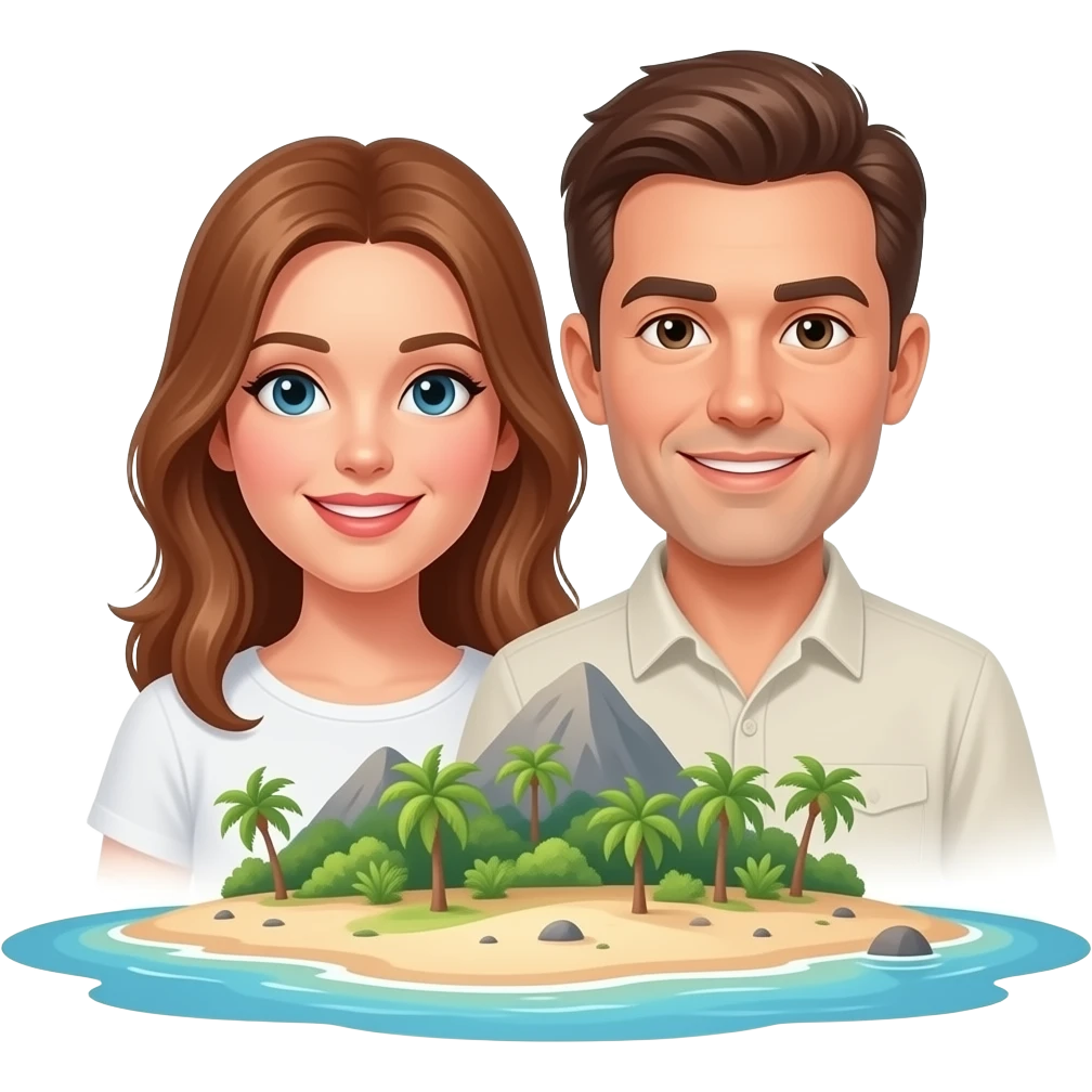 Two lesbian women and 1 man on a deserted island emoji