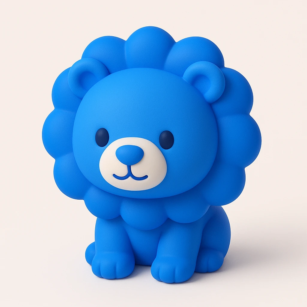 chibi-style 3D blue lion with a round face and tiny paws emoji