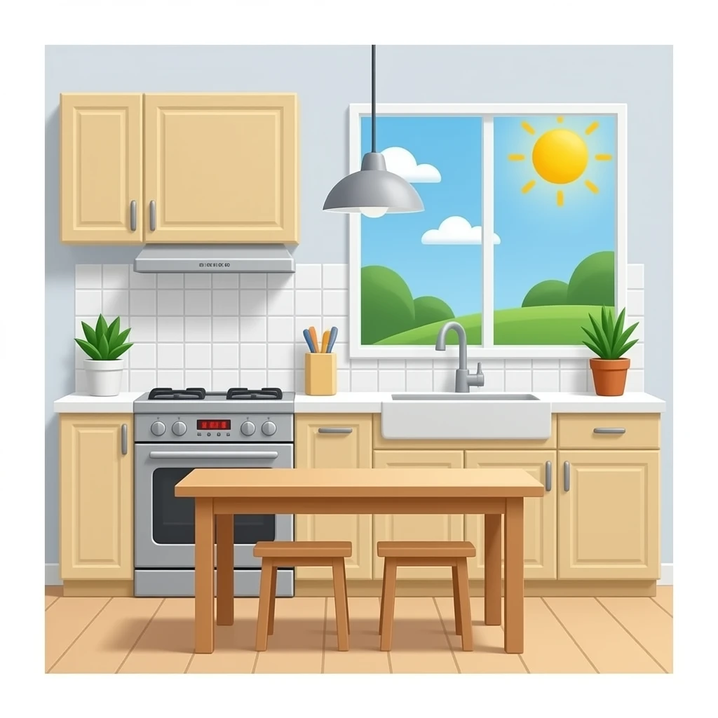 remove the plant from the table and make cupboards beige emoji