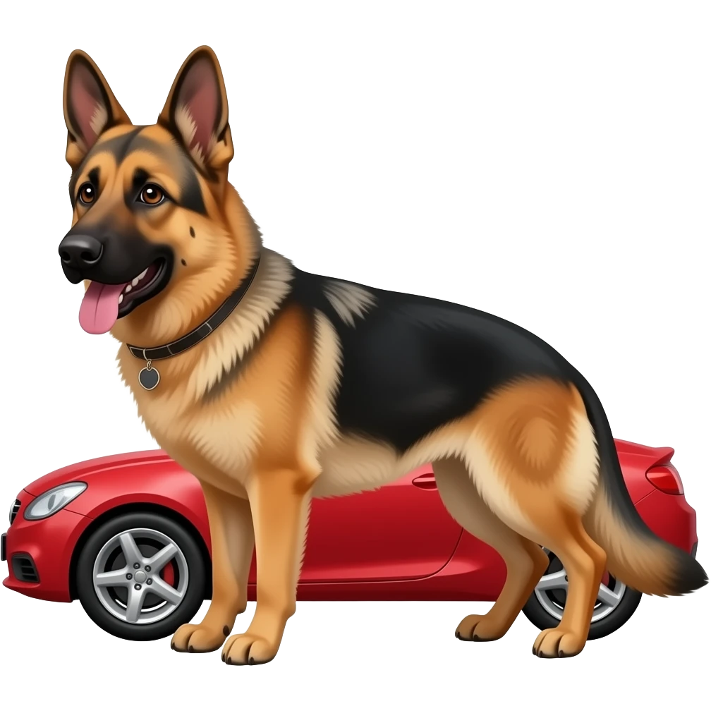 German shepherd in a red convertible car emoji