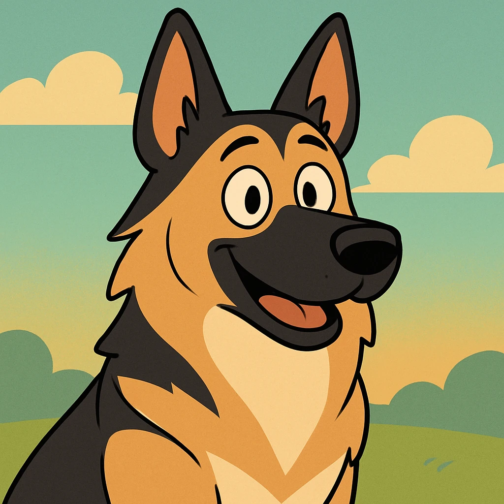 a German sheepdog, cartoon style, colorful, friendly, simple shapes emoji