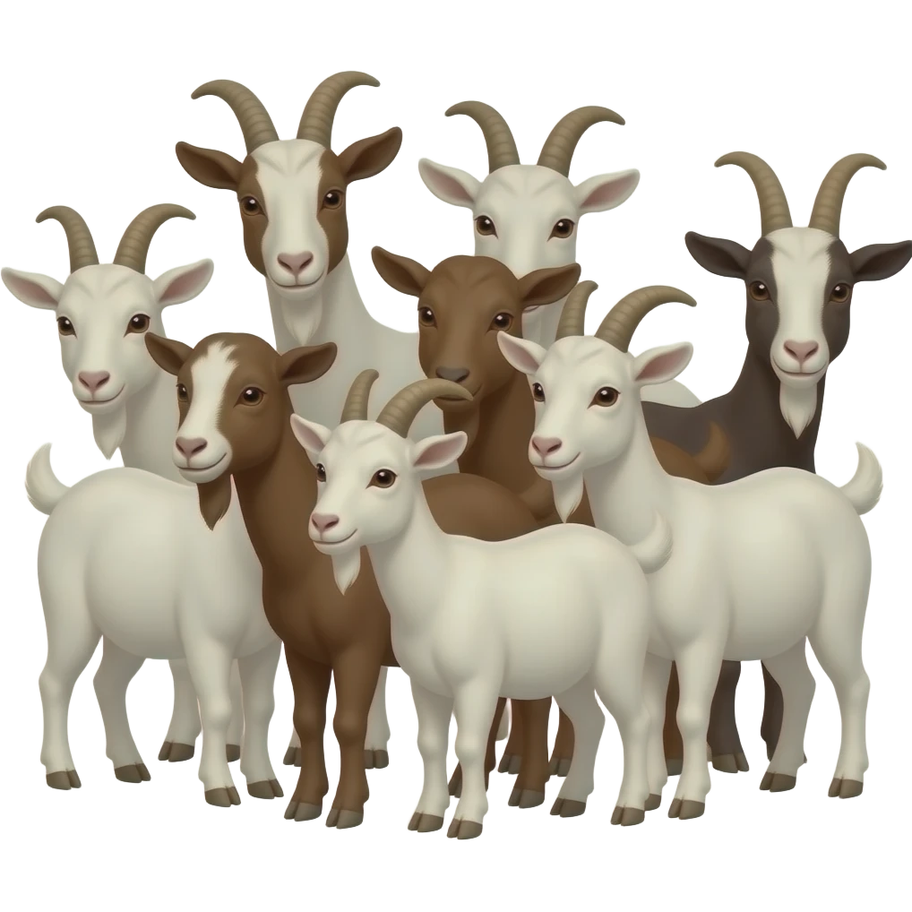 Hazme 8 cabras de tonos blancos y marrones. Tienen que estar las ocho juntas. emoji