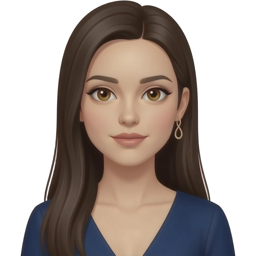 HT - hazel eyes, very pale white skin, dark brown very long straight hair, dark blue dress, infinity earrings emoji