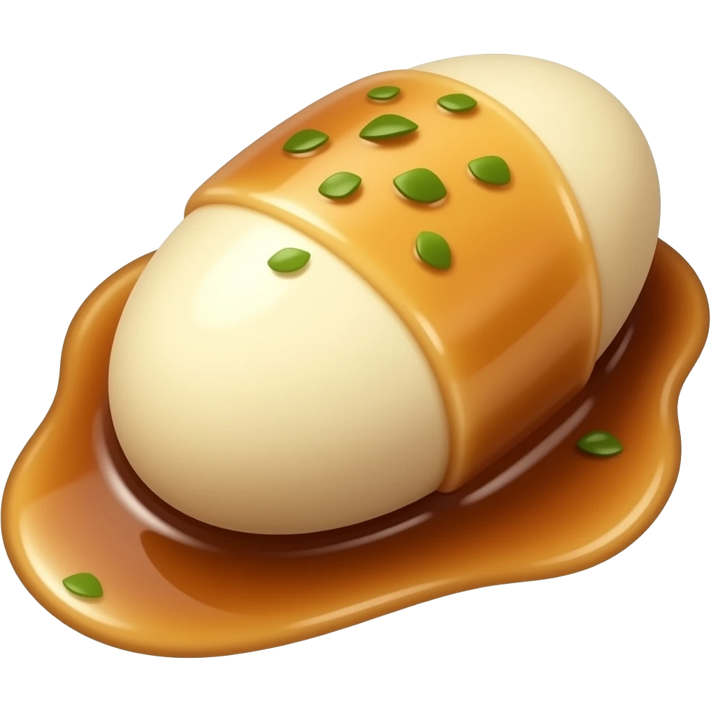 savory poached quenelle oval oblong shaped in sauce emoji