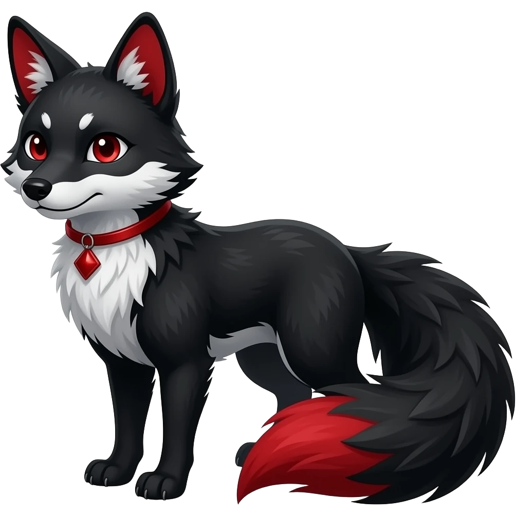 Pitch Black gothic edgy fox with red accents emoji