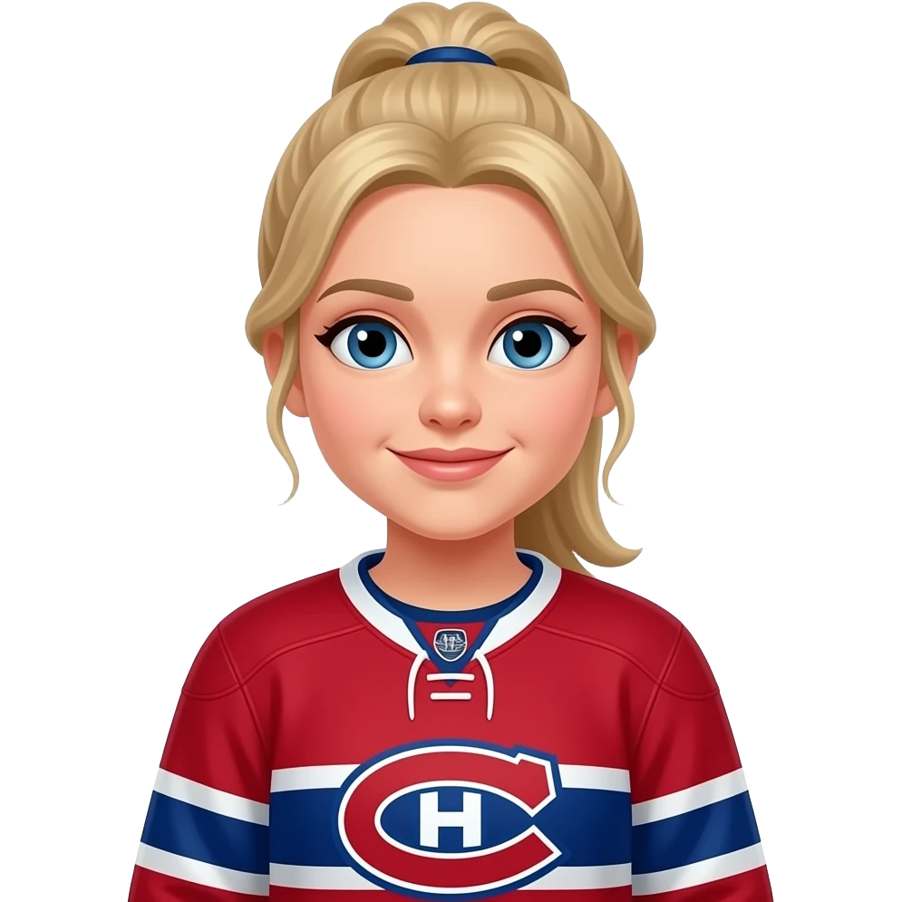 blond girl with a poney tail with the red jersey of the Montreal Canadians emoji