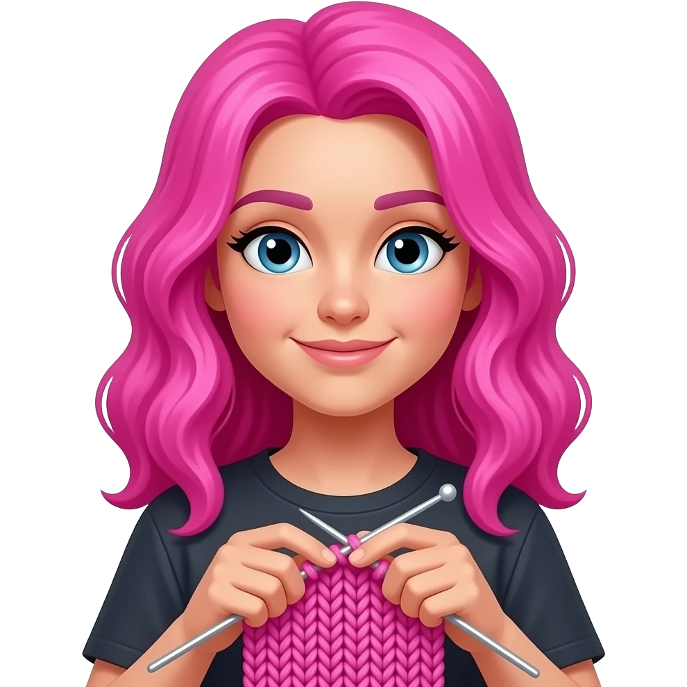 Funky Pink hair knitting emoji