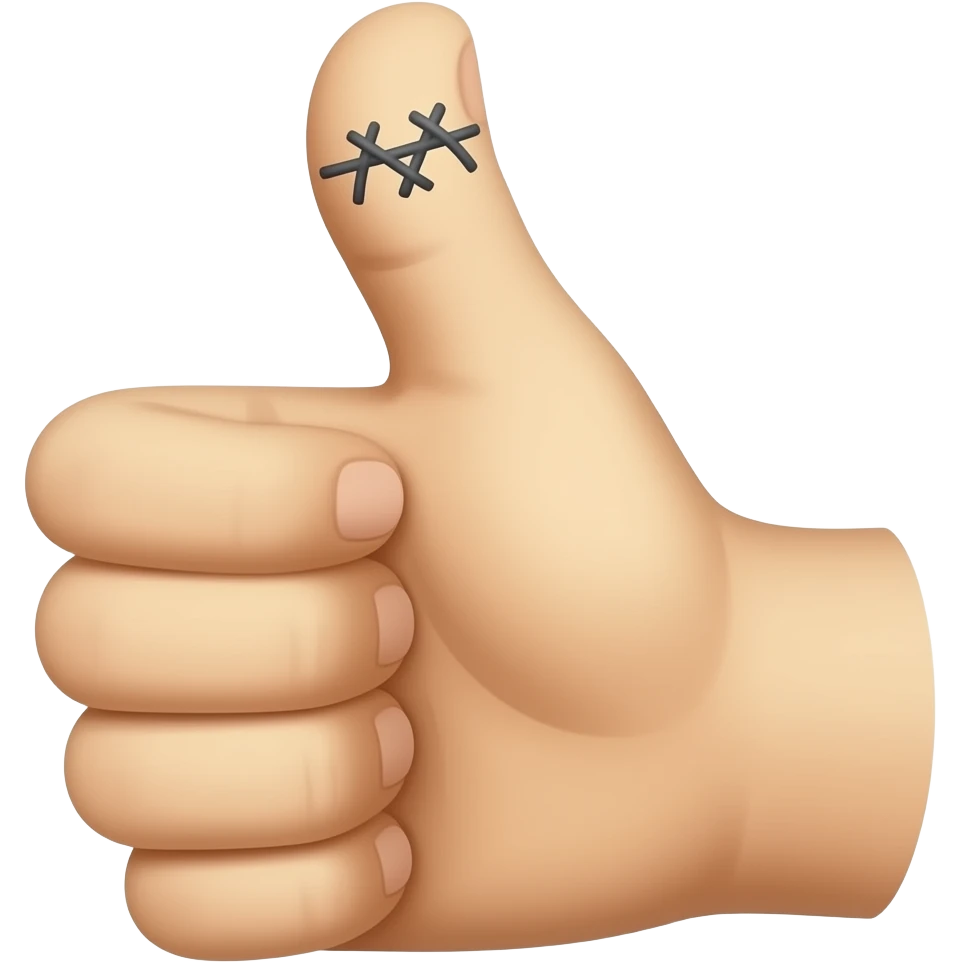 Thumbs up with thumb sewed on emoji