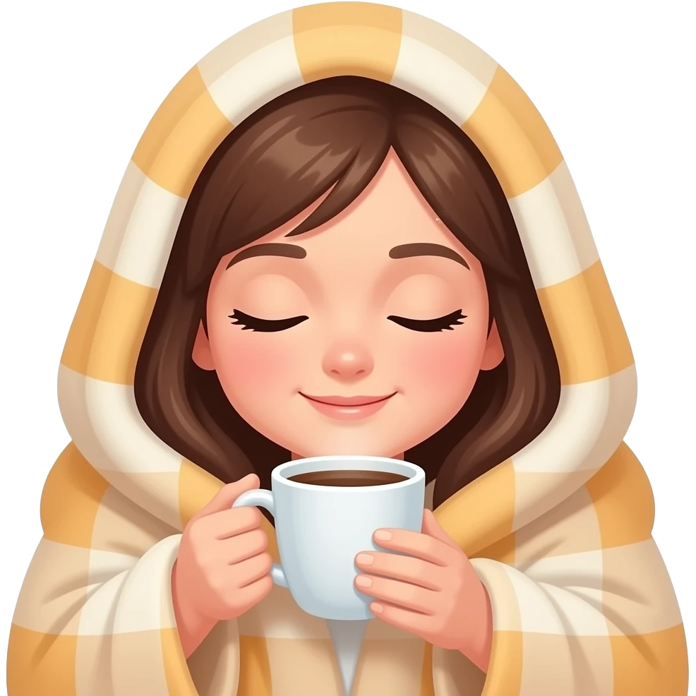 girl inside a blanket sipping coffee eyes closed emoji
