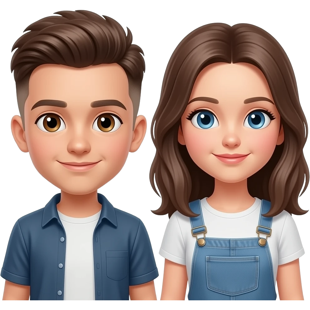 Kahverengi gözlü, Kumral, Buzz Cut saçlı erkek çocuk sı biraz daha uzun olsun ve yanına yakışan bir kız koy emoji