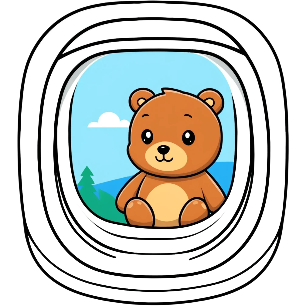 Cute bear looking outside via airplane window emoji