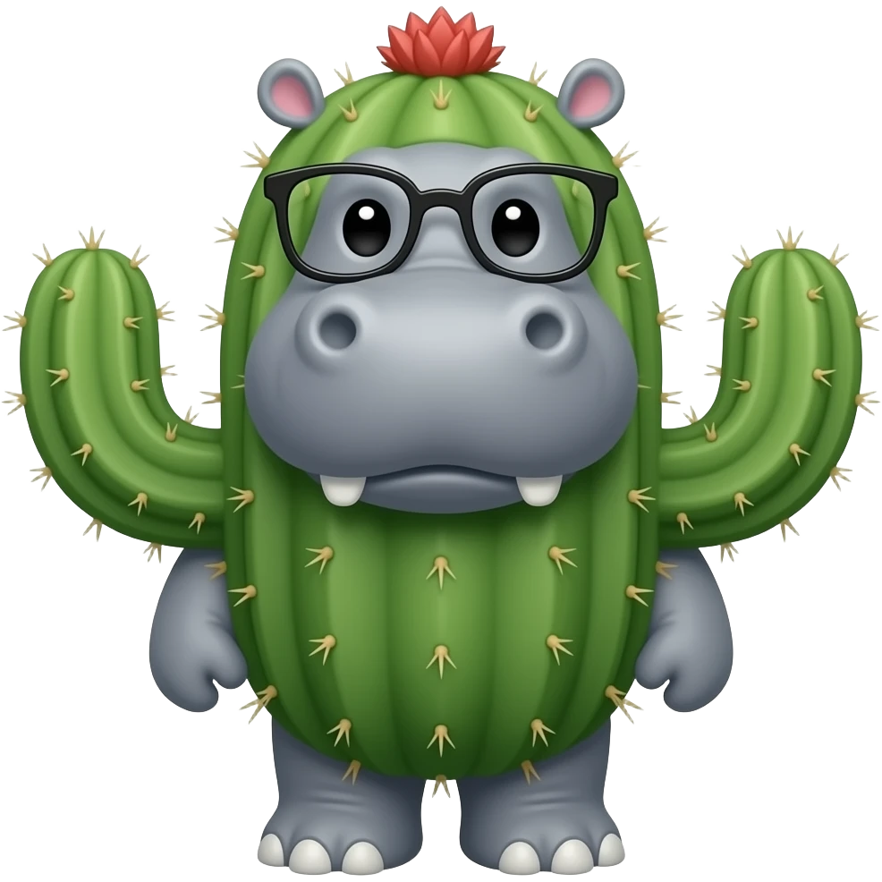 a hippo witha  cactus body and glasses emoji