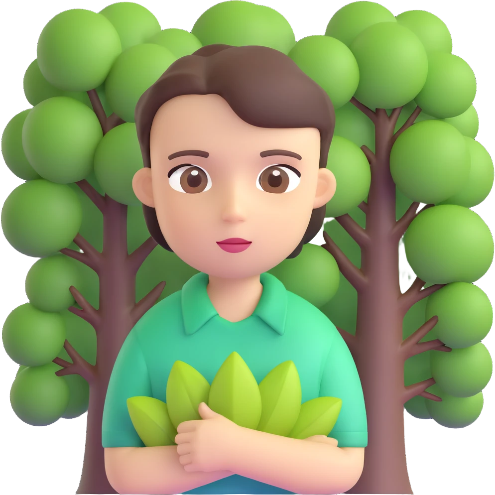 boy with straight short brunette hair brown eyes and tree behind emoji