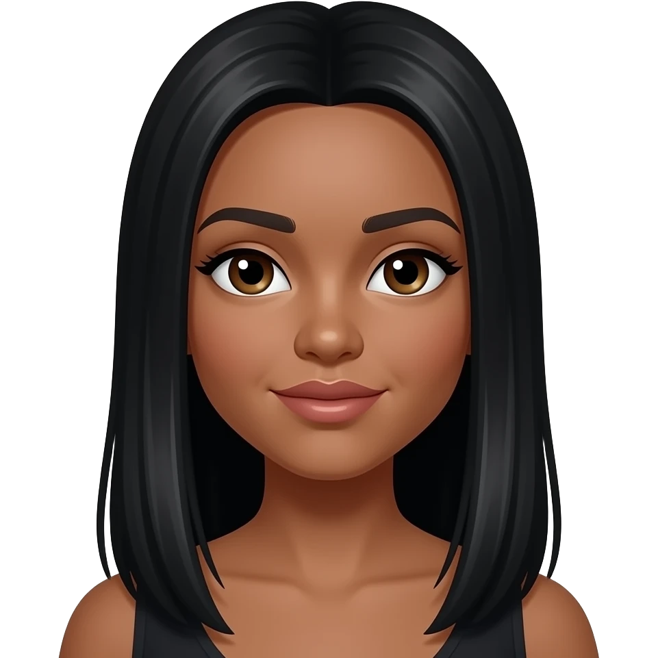 Ios 18 style emoji for girl with long black straight hair, medium brown skin, big almond eyes, full lips emoji
