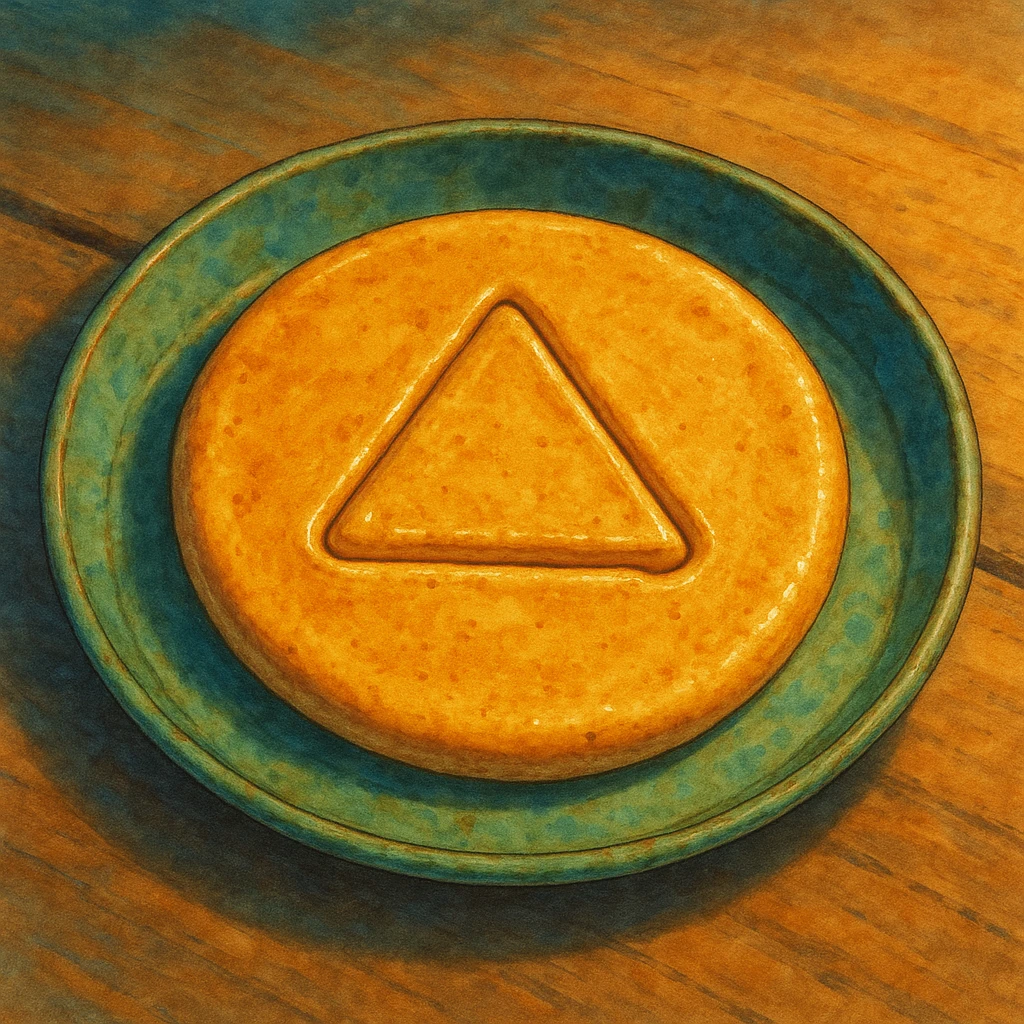ghibli style dalgona candy with triangle shape, inspired by Squid Game emoji