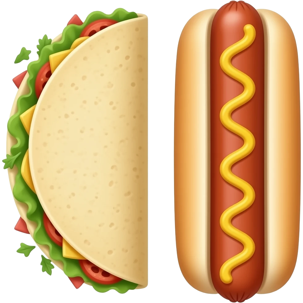 Plain taco with a plain hotdog side by side no bun laying horizontally emoji