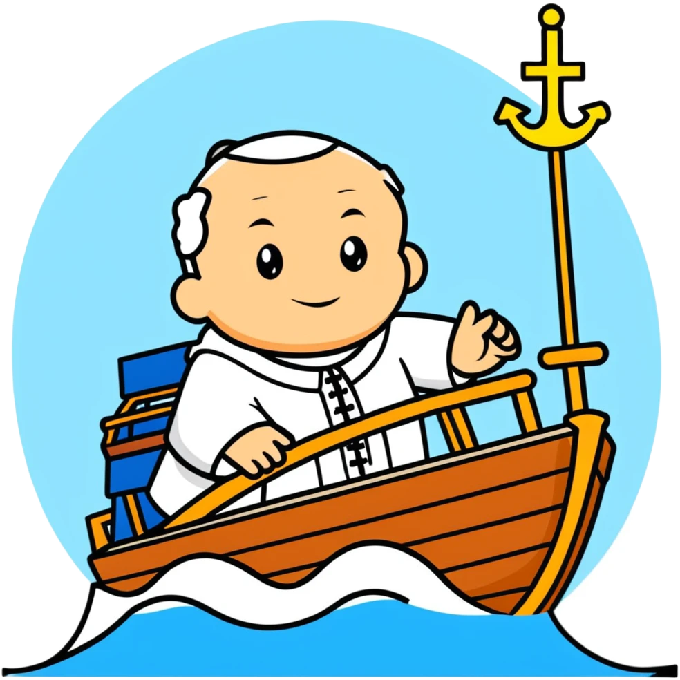 Pope John Paul II riding on a boat emoji