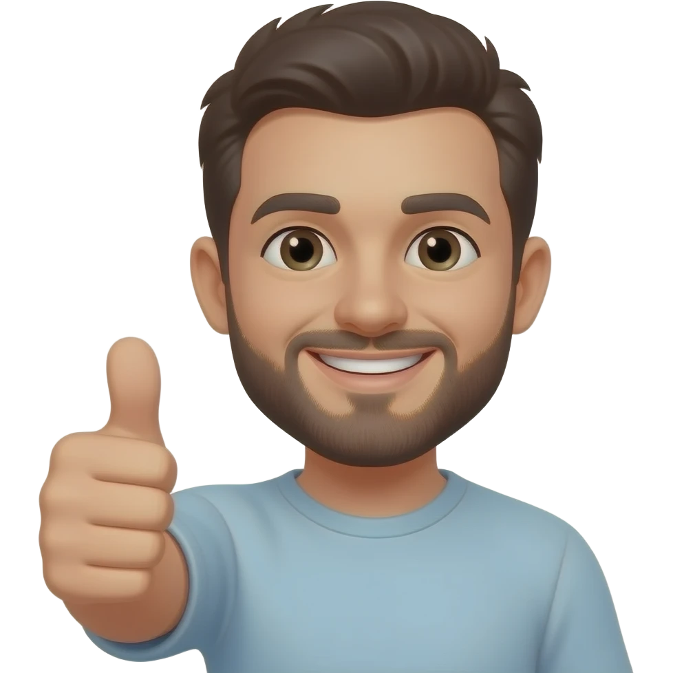 À short beard with smiling face, smiling eyes and thumps up emoji