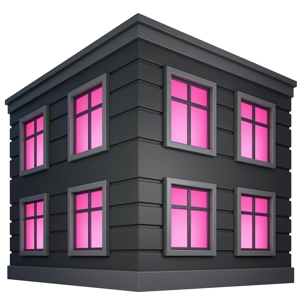 fancy beautiful black concrete building with pink glowing window, realism style emoji