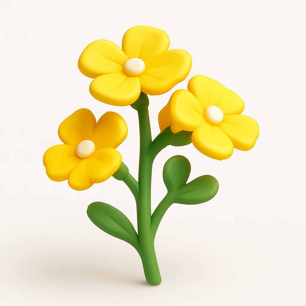 Make the yellow wildflowers more cartoonish with bright, expressive shapes, large petals, and cartoon details in a modern 3D iOS style. Use a square composition with a clean background. emoji