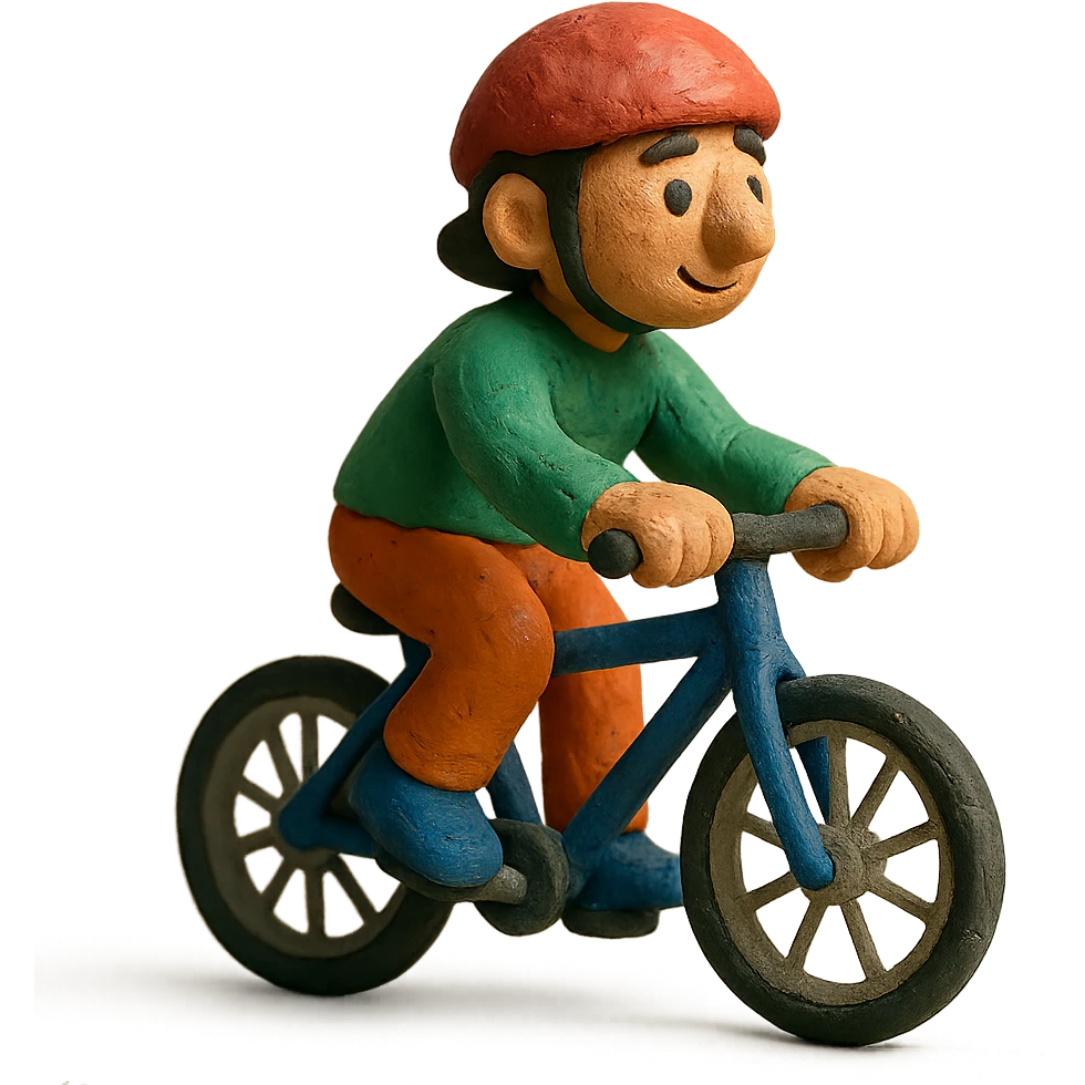 matte plasticine claymation style person riding a bike emoji
