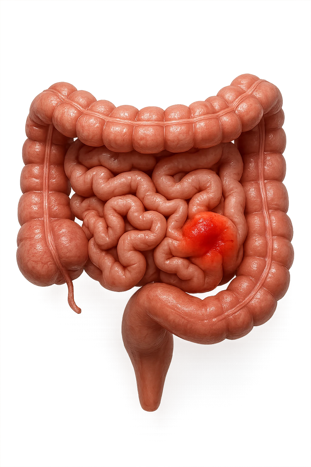 intestino anatomico realistico con red spot di infiammazione, IPERREALISTICO 4K emoji