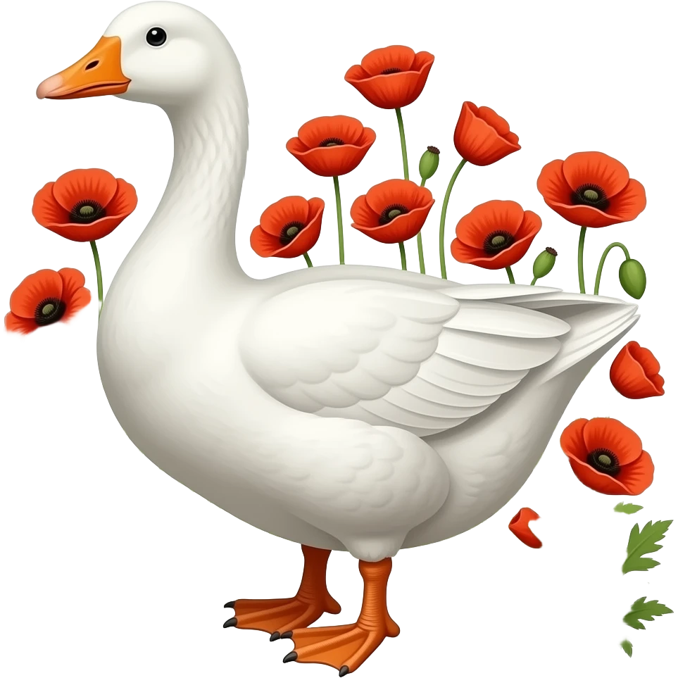 a white goose surrounded by poppies emoji