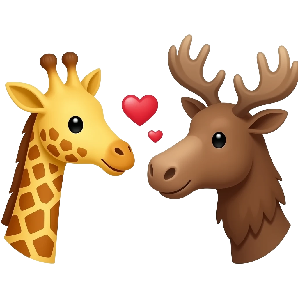 Einfacher Giraffenkopf und Elchkopf schauen sich an mit Herzchen emoji