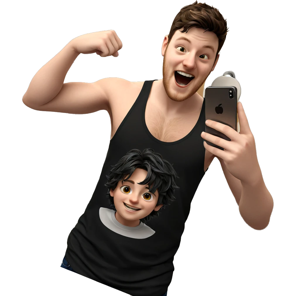 smiling boy in bathroom mirror emoji