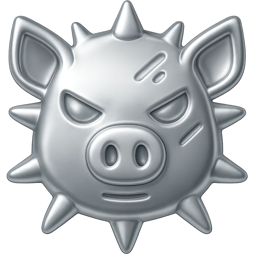 Make the pig mask much cuter with a completely metallic texture that is shiny and reflective. Keep the spikes but make them less menacing. Preserve the transparent background. emoji
