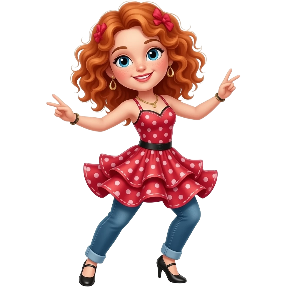 Fille rousse bouclés tâches de rousseur salsa emoji