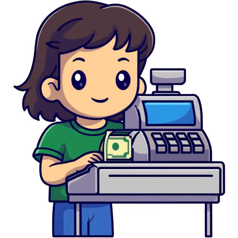 Smoky-haired girl works at the cash register emoji
