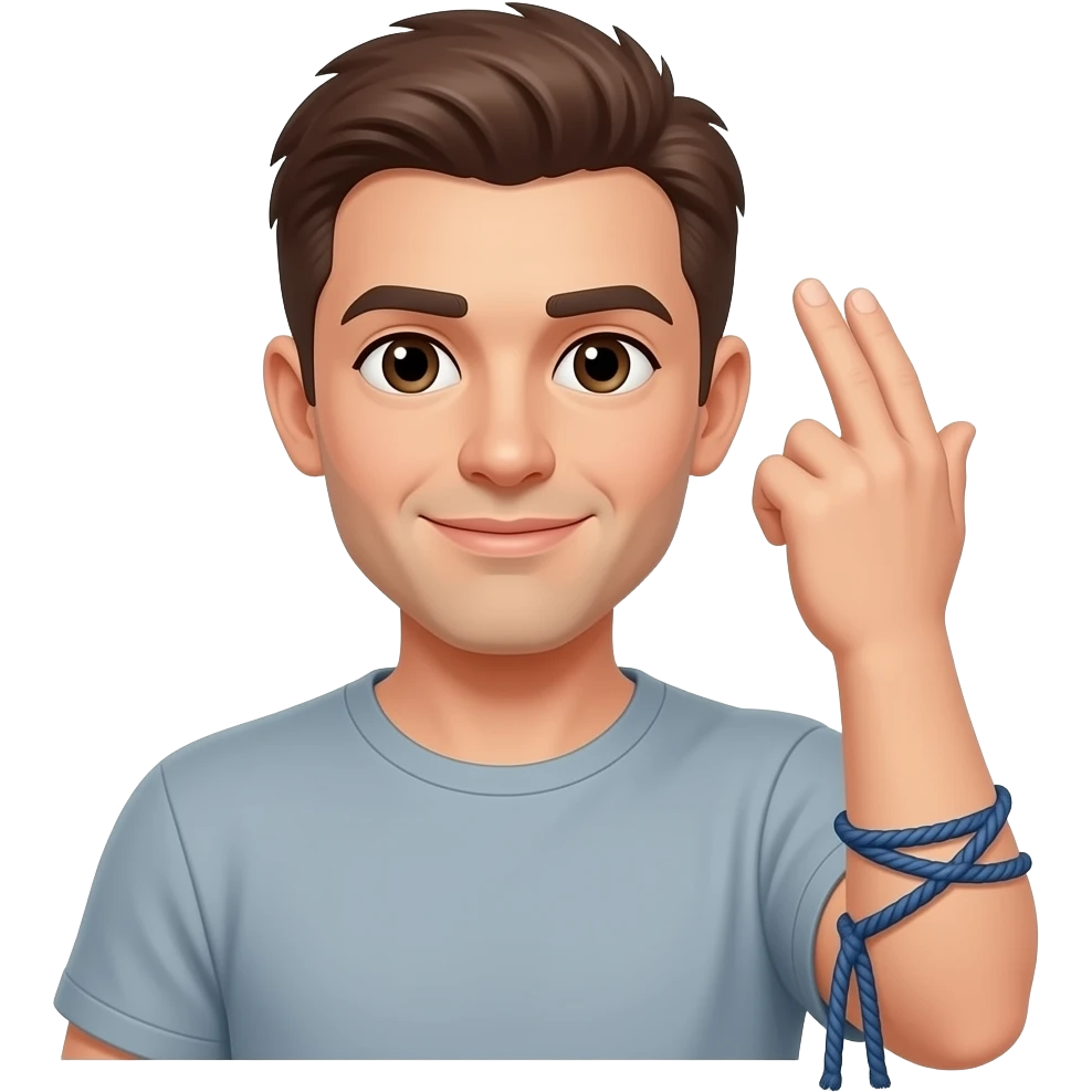 Elastic rope tied around arm where elbow meets arm but showing full arm from shoulder to hand emoji