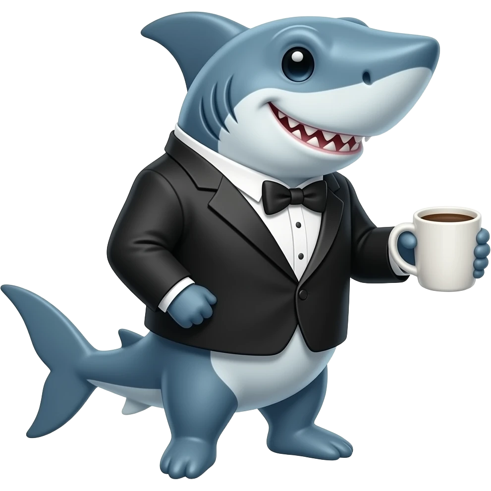 Tubarão de terno e café emoji