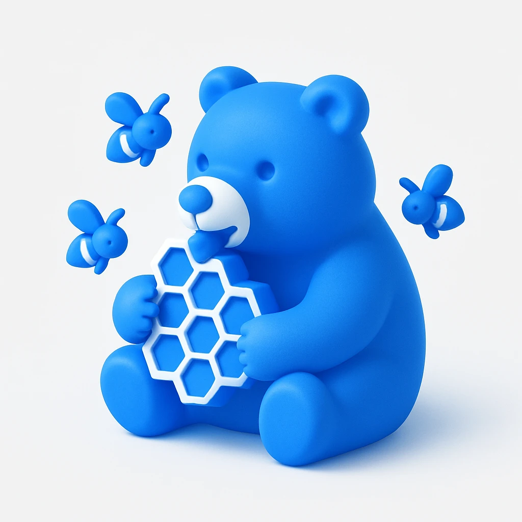 bear eating honeycomb with bees flying around emoji