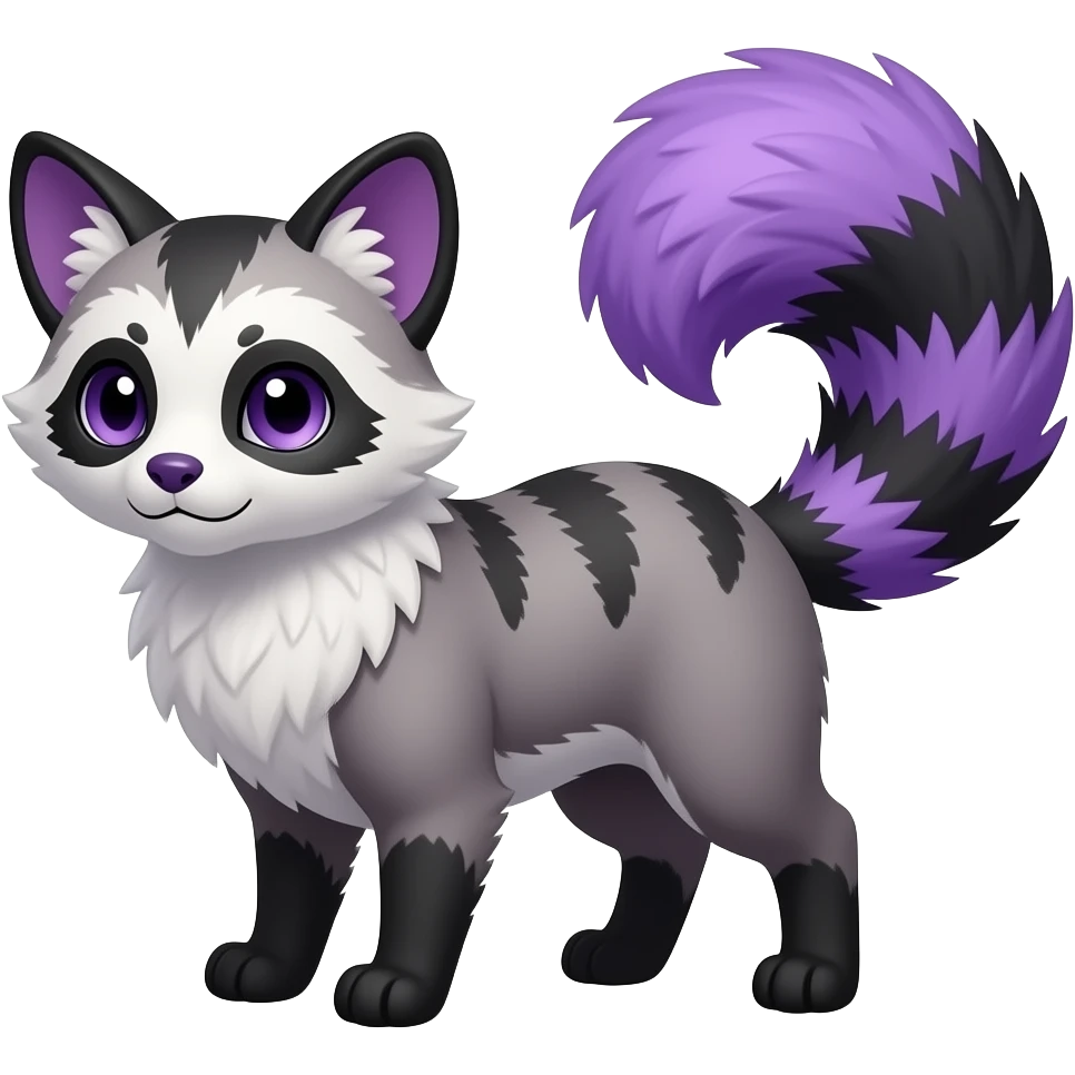 randomly marked smooth silky furry beautiful realistic wild indigo and violet-purple and black and white Civet-Mankeulv-Genet-Vernid-Fakémon-hybrid emoji