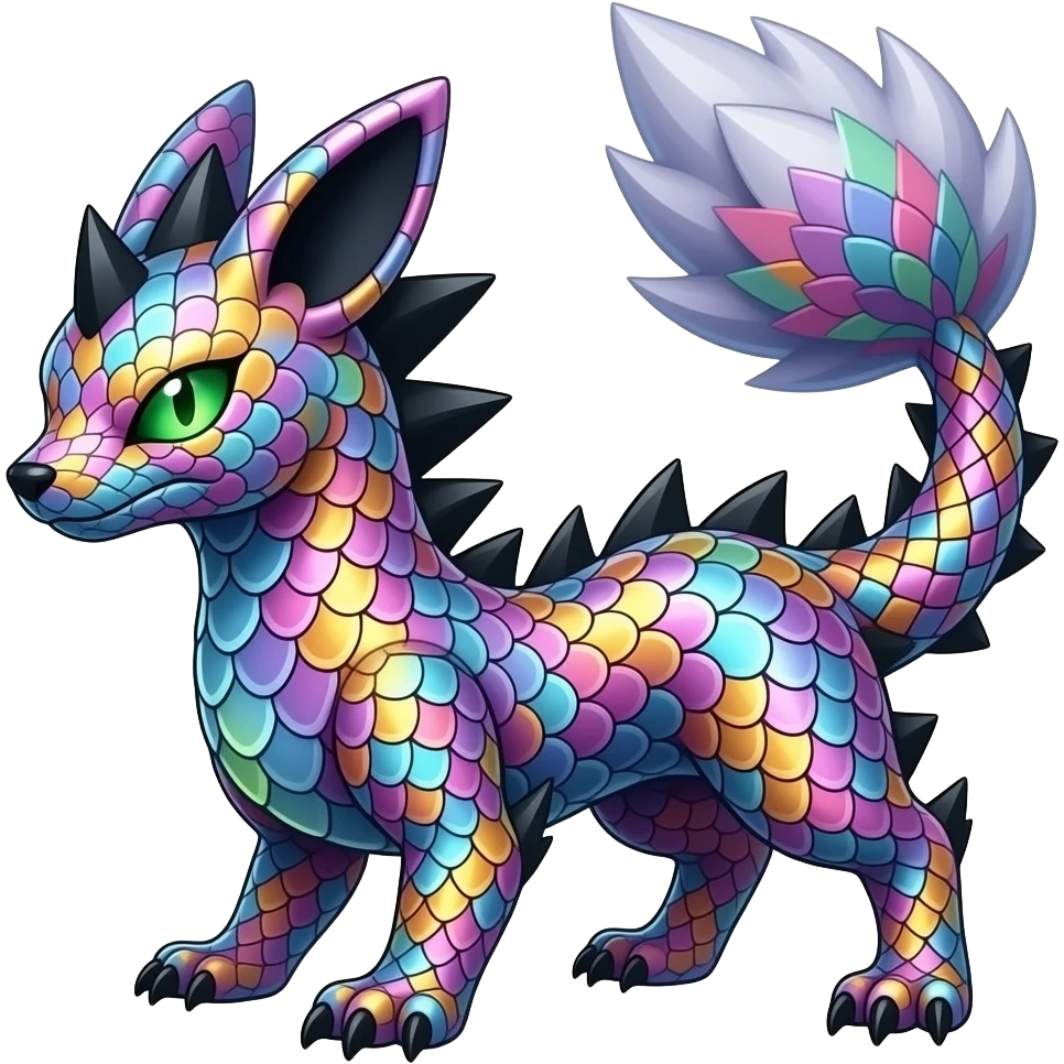 Colorful patterned esoteric shiny glowing scaly scary cool badass edgy Zorua-Absol-Za emoji