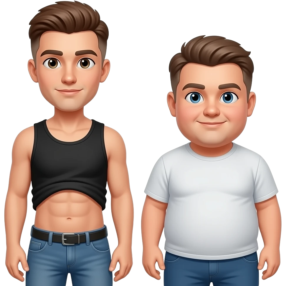 make me a brown 22 year old with a brown low taper fade with a black tank top on and you can see his abs through the tank top with a fst chubby white friend emoji