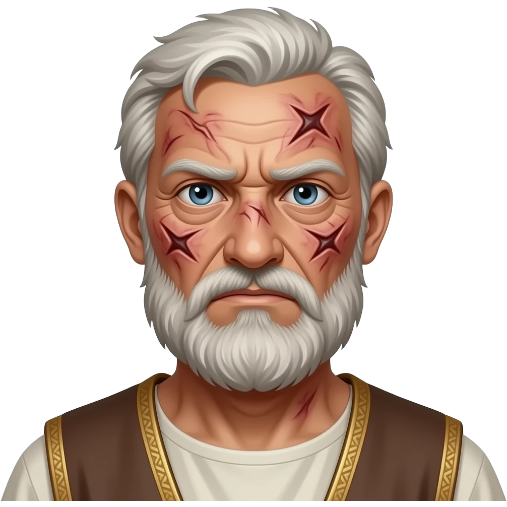 A person with leprosy and sores that look angry and inflamed all over his face from biblical times emoji