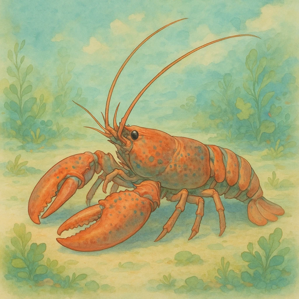 a lobster, ghibli style, detailed, whimsical, soft colors emoji