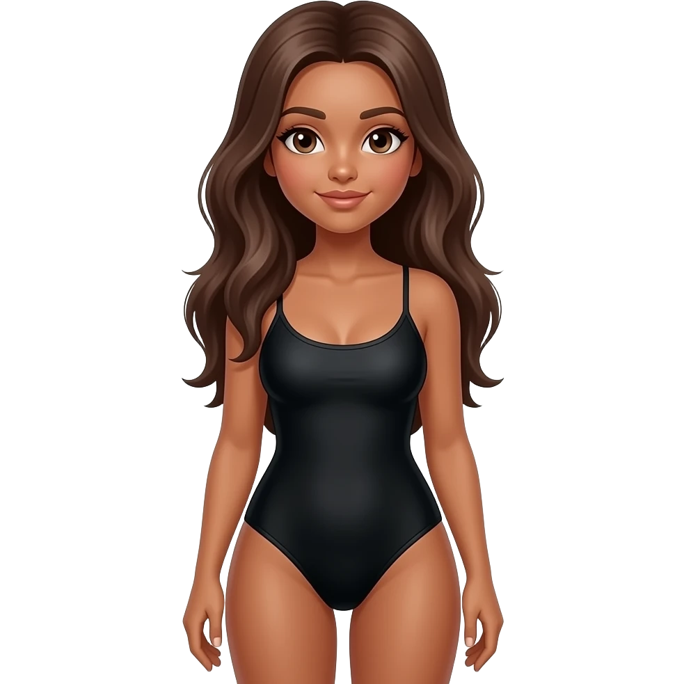 Full body tan girl long hair wearing black swimsuit emoji