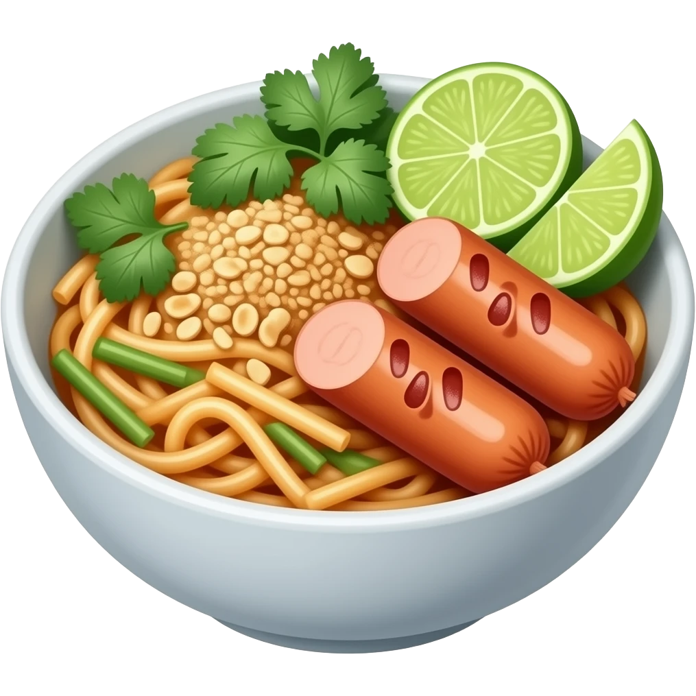 Pad thai made with hot dogs emoji