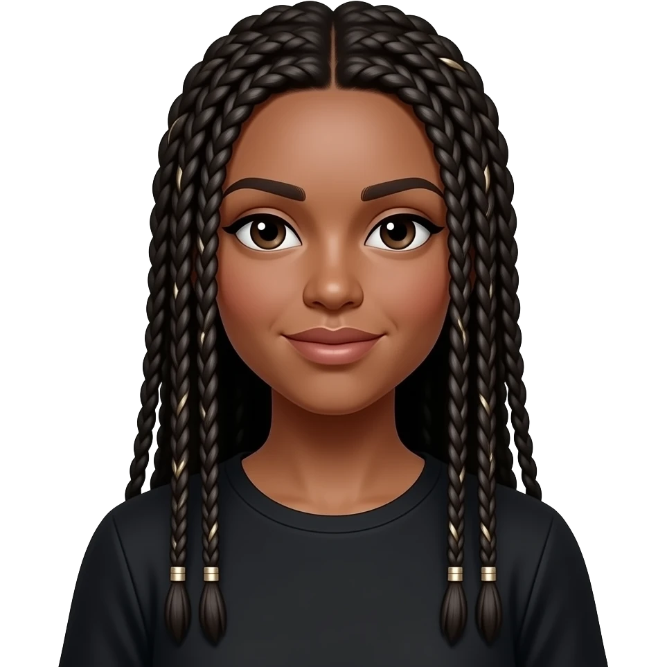 Wearing black top Long dark braids with metalic threads emoji