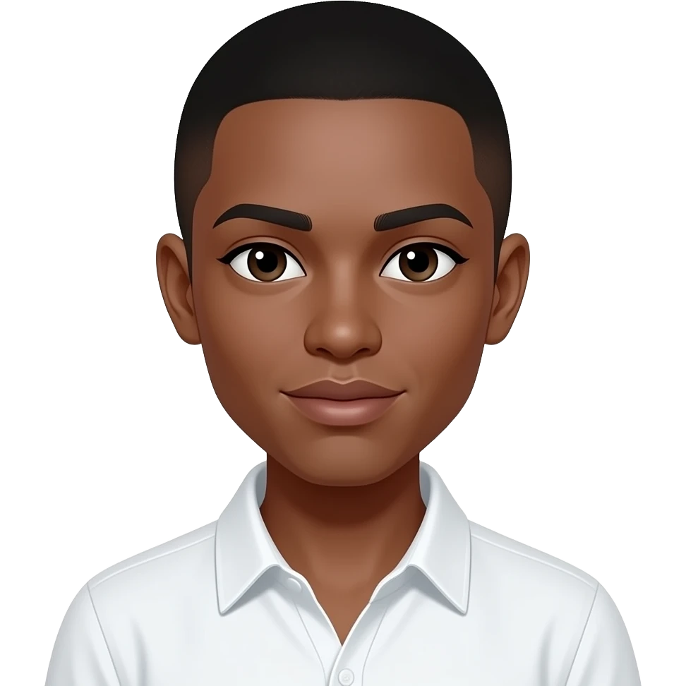 Dark masculine woman with short fade and white shirt emoji