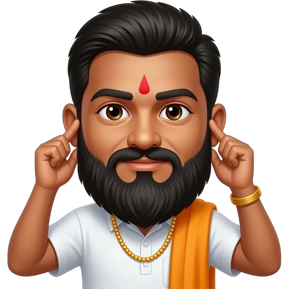 Emoji of a pandit holding ears expressing sorry emoji