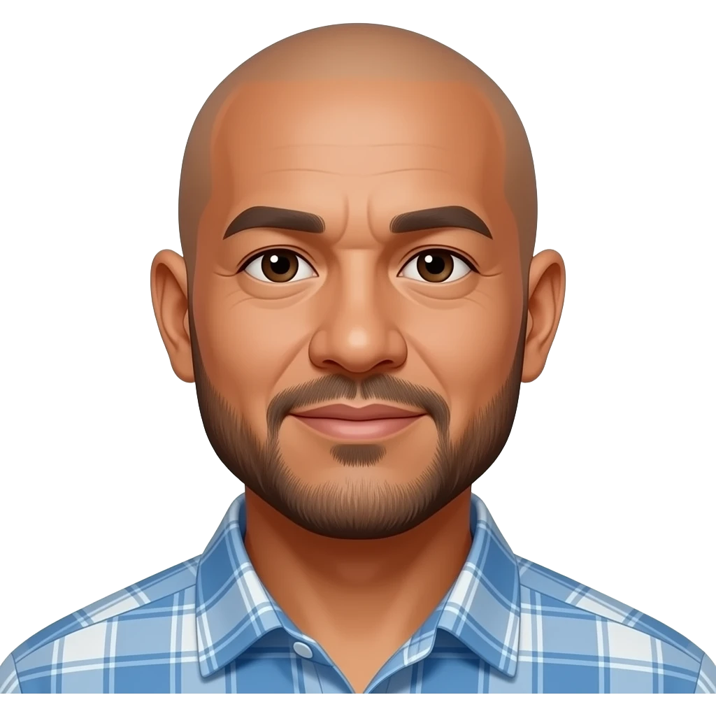Picture of a 54 year old Pacific Islander man, no hair and Bearded, no mustach emoji