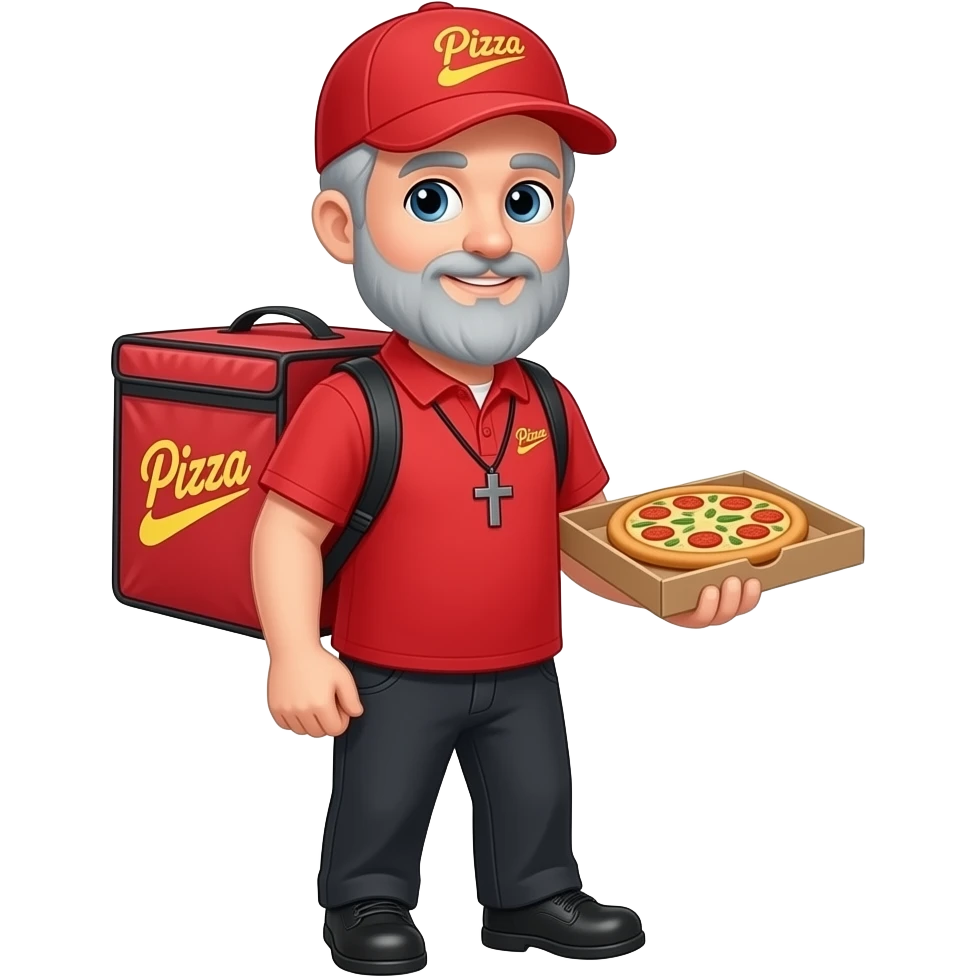 The priest with grey beard as a pizza delivery guy emoji
