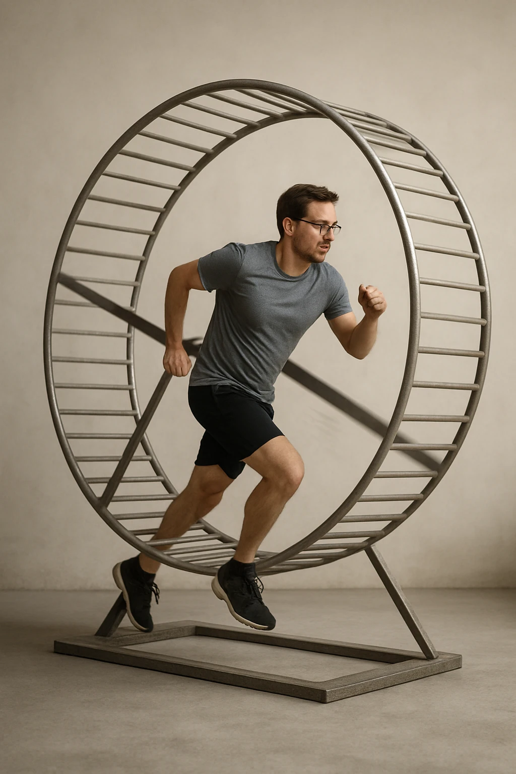 uomo che corre dentro la ruota del criceto come un circolo vizioso immagine realistica emoji