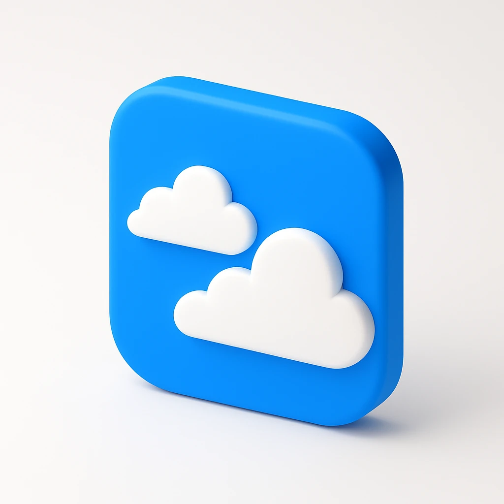 3D blue style sky with stylized cumulus clouds, bright and cheerful, no text emoji