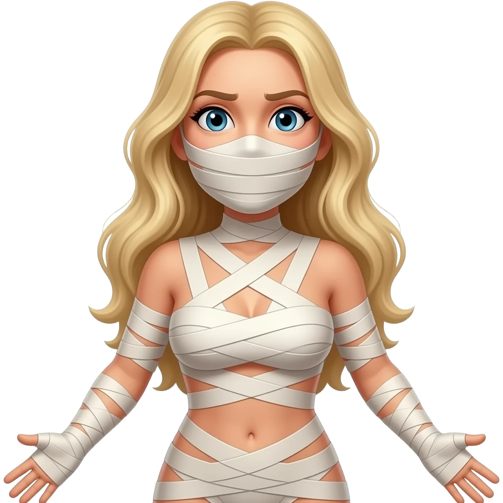 A full ybody naked woman blonde hair long  and  her body is taped and her mouth is taped and realitsck and she screaming  for help emoji